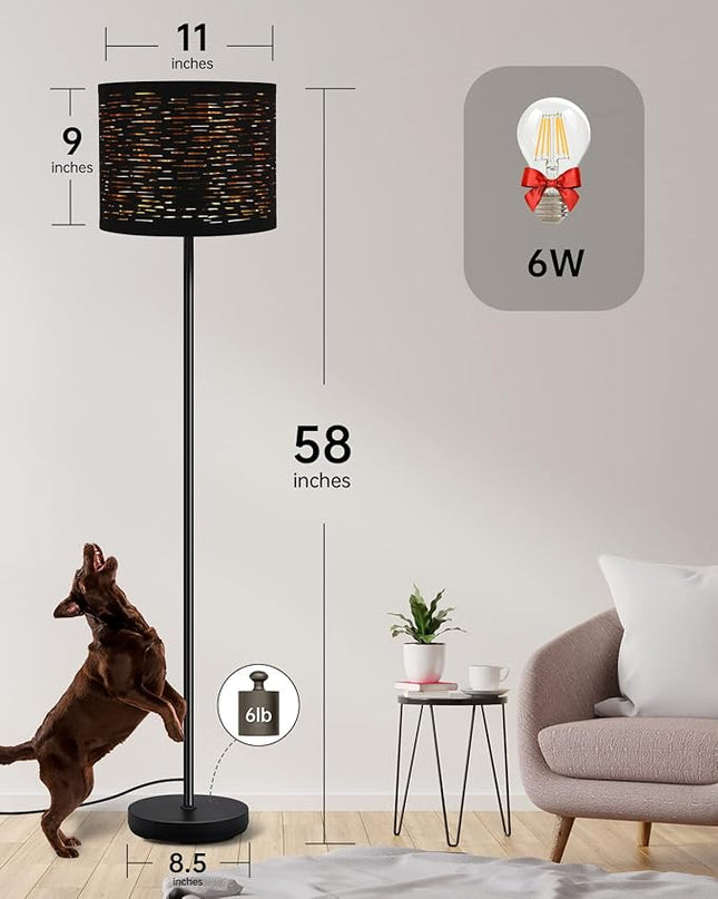 BoostArea Floor Lamp, Standing Lamp, 6W LED Floor Lamps with Black Lampshade, 2700K, Foot Switch, E26 Socket, 58" Tall Metal Pole Lamp, Simple Floor Lamps for Living Room/Bedroom/Farmhouse, Black - LeafyLoom
