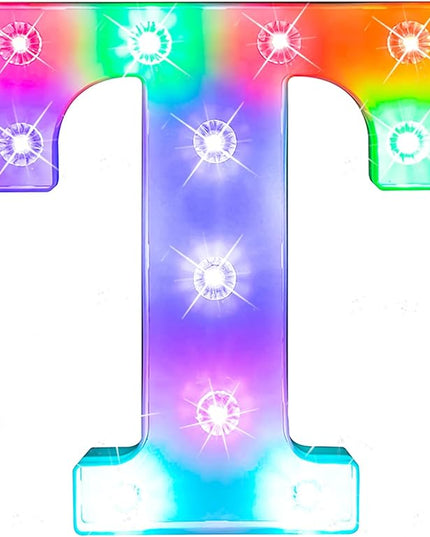 Glintee Light Up Letters Letter Lights - Colorful LED Letters Lights Alphabet for Romantic Valentines Day Night Lights Wedding Birthday Party Home Bar Decor- (Colorful T) - LeafyLoom