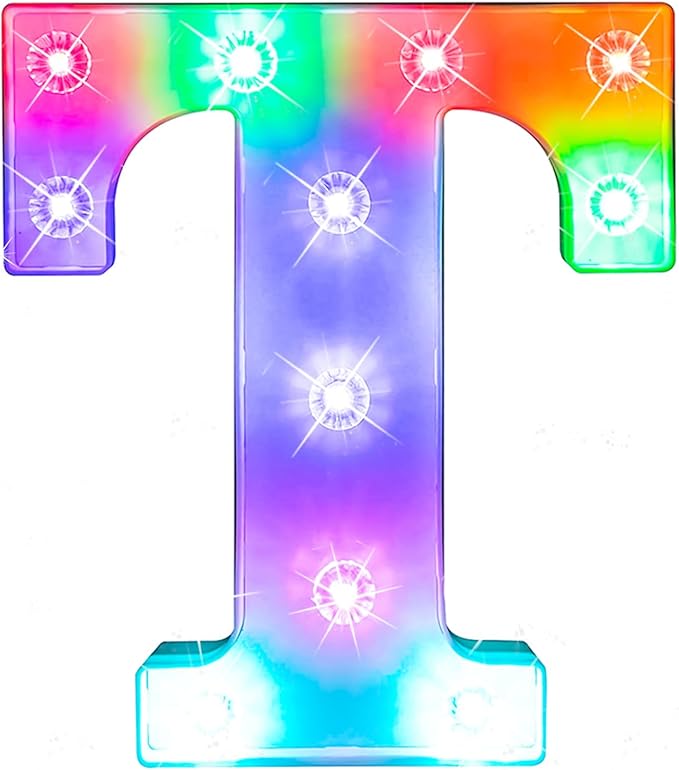 Glintee Light Up Letters Letter Lights - Colorful LED Letters Lights Alphabet for Romantic Valentines Day Night Lights Wedding Birthday Party Home Bar Decor- (Colorful T) - LeafyLoom
