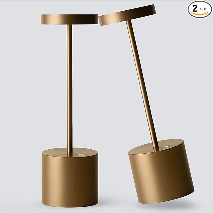 2Pack Cordless Table Lamp, Rechargeable LED Battery 5000mAh Metal USB Portable Powered Desk Lamp, 3 Levels Brightness Light for Restaurants Outdoor (2pack 10.25in Titanium) - LeafyLoom