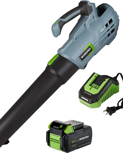 WORKPRO 20V Cordless Leaf Blower with 5 Adjustable Speeds, 350 CFM Powered Blower Sweeper for Lawn Care Snow Blowing Yard Cleaning, 4.0Ah Larger Capacity Battery and Quick Charger Included - LeafyLoom