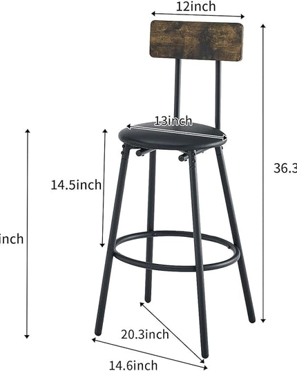 Bar Height Table and Chairs for 2, Compact Dining Table with 2 Tiers Storage Rack, Wine Rack and 2 PU Leather Upholstered Seat Stools, for Kitchen Breakfast, Small Space, Rustic Brown - LeafyLoom