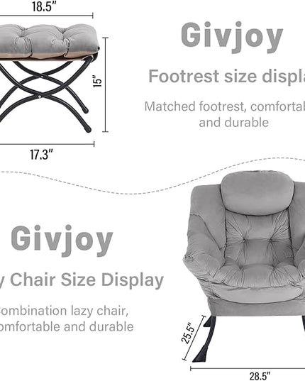 Cozy Lazy Chair and Ottoman, Large Contemporary Accent Lounge Chair Set, Leisure Upholstered Reading Armchair for Bedroom, Living Room, Dorm Rooms, Office - LeafyLoom