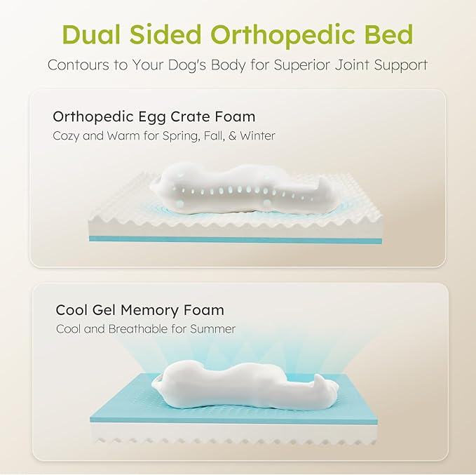 Dog Beds for Large Dogs, Orthopedic Dog Bed with Cooling Gel Memory Foam, Waterproof Large Dog Bed with Removable Washable Cover, 36" Dog Sofa Couch Dutch Velvet with Bone Toy, Light Gray LeafyLoom