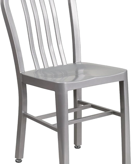 Flash Furniture Commercial Grade Silver Metal Indoor-Outdoor Chair - LeafyLoom