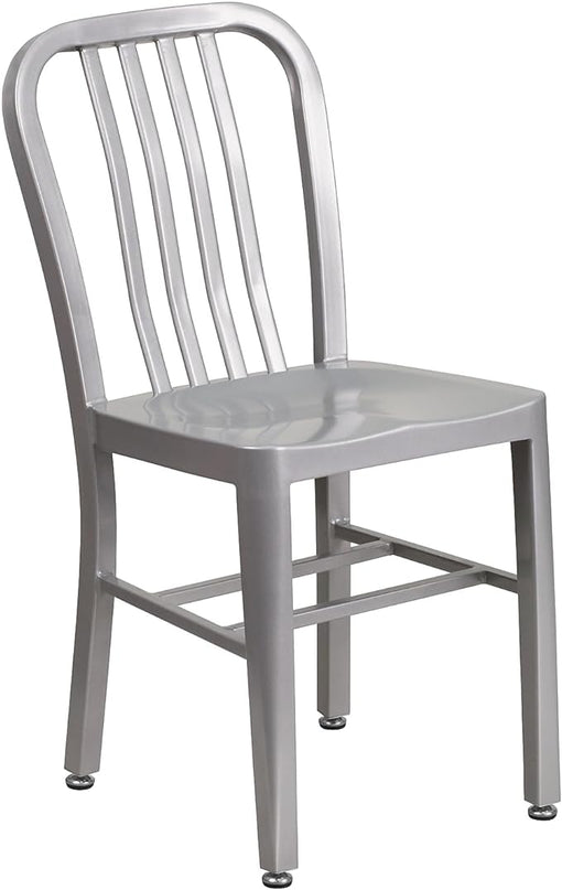 Flash Furniture Commercial Grade Silver Metal Indoor-Outdoor Chair - LeafyLoom