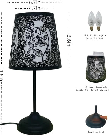 Flower Fairy Touch Lamp with Dimmable Touch Switch,Black Metal Cutout Shade, Flower Fairy Decoration Desk Lamp - LeafyLoom