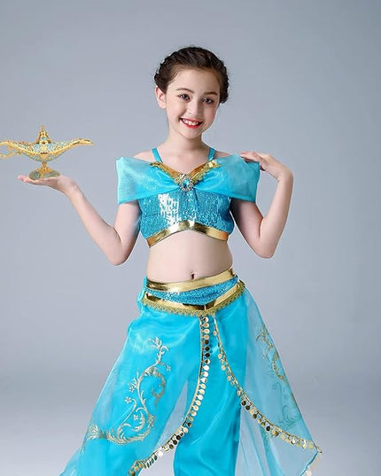 Legend Aladdin Lamp Magic Genie Wishing Light, Classic Arabian Nights Costume Props Lamp Table Decor for Home Wedding Party Halloween Birthday Beautiful Gift Toy for Women Girl (Lake Blue) - LeafyLoom