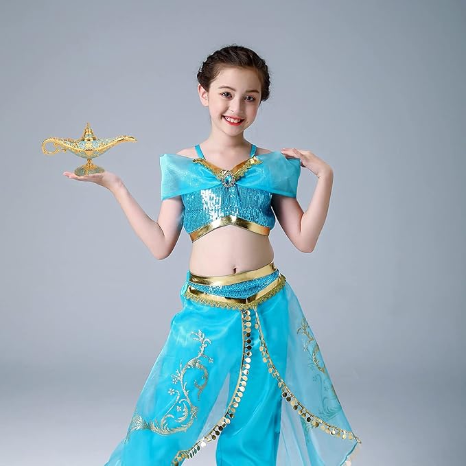 Legend Aladdin Lamp Magic Genie Wishing Light, Classic Arabian Nights Costume Props Lamp Table Decor for Home Wedding Party Halloween Birthday Beautiful Gift Toy for Women Girl (Lake Blue) - LeafyLoom