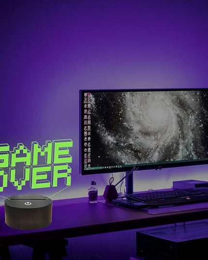 FULLOSUN Pixel Game Over Illusion Lamp, Gamepad 3D Night Light (3 Patterns) with Remote Control 16 Color Changing Gaming Room Headset Decor Best Gamer Gift - LeafyLoom