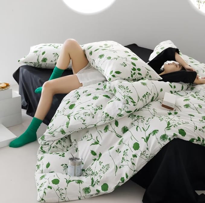 Sage Botanical Comforter Queen White Green Floral Plant Bedding Comforter Set Girls Garden Pattern Printed on White Blanket Rustic Leaf Blossom Women White Farmhouse Comforter Queen - LeafyLoom