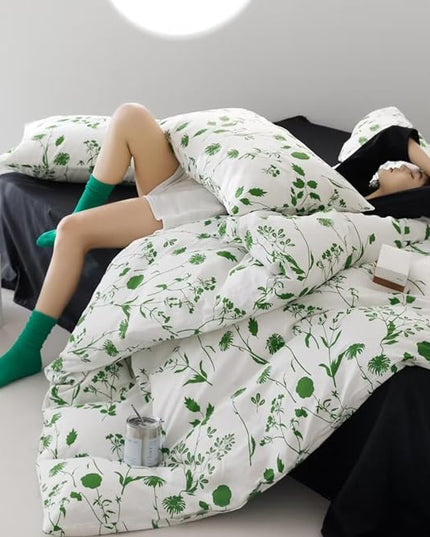 Botanical Comforter Set Twin White and Sage Floral Plant Bedding Comforter Set Girls Garden Pattern Printed on White Blanket Rustic Leaf Blossom Women White Farmhouse Comforter Twin - LeafyLoom