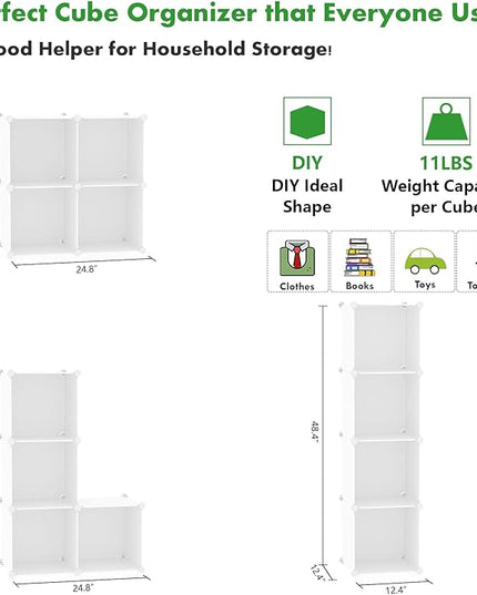 C&AHOME Cube Storage Organizer, 4-Cube Shelves Units, Closet Cabinet, DIY Plastic Modular Book Shelf Ideal for Bedroom, Living Room, Office, 24.8" L x 12.4" W x 24.8" H Milky UPCS04M - LeafyLoom