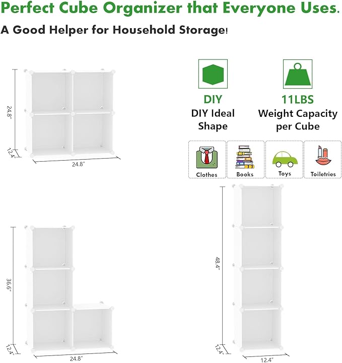 C&AHOME Cube Storage Organizer, 4-Cube Shelves Units, Closet Cabinet, DIY Plastic Modular Book Shelf Ideal for Bedroom, Living Room, Office, 24.8" L x 12.4" W x 24.8" H Milky UPCS04M - LeafyLoom