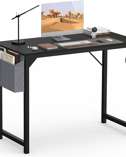 SMUG Computer Desk 40 Inch Home Office Writing Wood Storage Bag & Headphone Hook Small Spaces Simple Bedroom Work Study Kids Table, Black - LeafyLoom