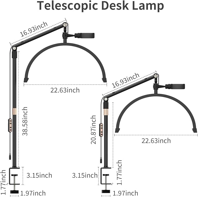 Half Moon Light for Lashes, 22Inch LED Nail Desk Lamp, Lash Light for Eyelash Tech, Esthetician, Office, Beauty, Skincare, Tattoo, Facial, Filming with Remote Control Black - LeafyLoom
