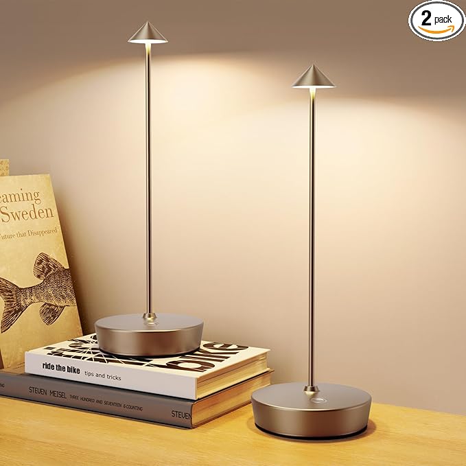 2Pack Cordless Table Lamp Rechargeable , Portable Outdoor LED Table Lamp Waterproof 6000mAh Battery Desk Lamp, 3 Color Stepless Dimming Table Light for Restaurant/Bedroom/Bar/Outdoor Party/Camping - LeafyLoom