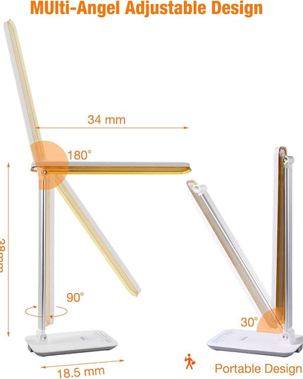 Miady LED Desk Lamp Eye-Caring Table Lamp, 3 Color Modes with 4 Levels of Brightness, Dimmable Office Lamp with Adapter, Touch Control Sensitive(White Aluminum) - LeafyLoom
