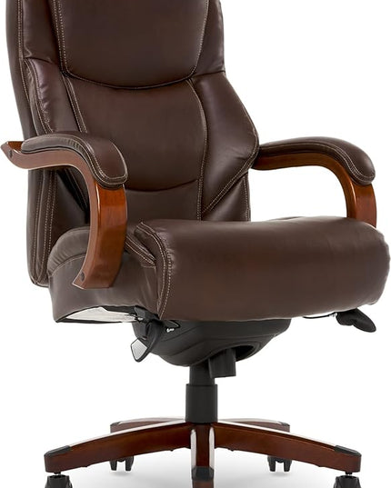 La-Z-Boy Delano Big & Tall Executive Office Chair, High Back Ergonomic Lumbar Support, Bonded Leather, Brown - LeafyLoom