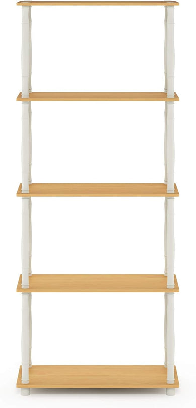 Furinno Turn-N-Tube 5-Tier Multipurpose Shelf / Display Rack / Storage Shelf / Bookshelf, Classic Tubes, Beech/White - LeafyLoom