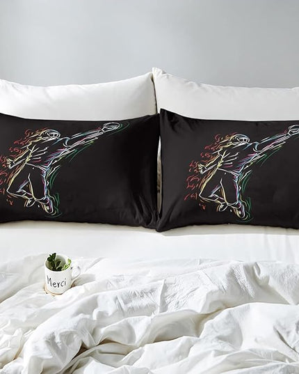 Erosebridal Boys Football Bedding Set King Size American Rugby Comforter Set for Kids Teen Men Bedroom Dorm Decor Sketch Football Athlete Comforter Ball Sports Quilt Duvet Insert 2 Pillow Cases Black - LeafyLoom