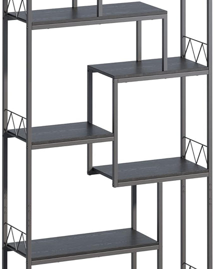 Gizoon 71” Industrial Bookshelves for Storage, Tall Display Etagere 8-Shelves for Bedroom, Metal Frame Staggered Bookcases for Bedroom, Living Room, Home Office, Black - LeafyLoom