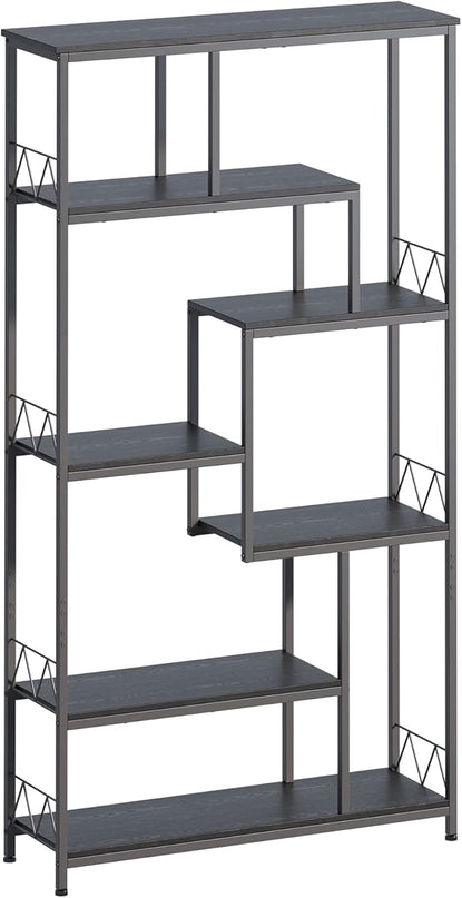 Gizoon 71” Industrial Bookshelves for Storage, Tall Display Etagere 8-Shelves for Bedroom, Metal Frame Staggered Bookcases for Bedroom, Living Room, Home Office, Black - LeafyLoom