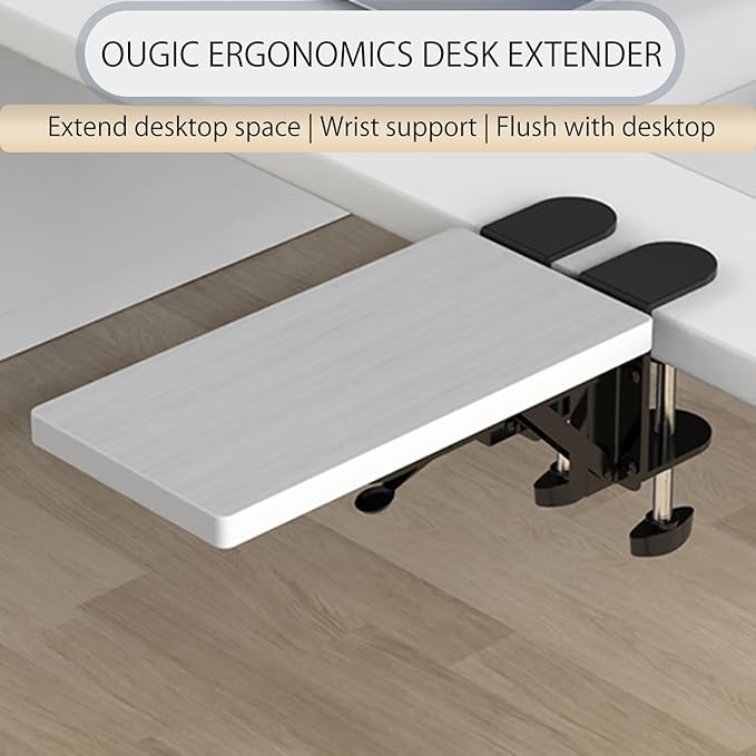 Ergonomics Desk Extender Tray, 11.8"x5.9" Punch-Free Clamp on, Foldable Keyboard Drawer Tray, Table Mount Arm Wrist Rest Shelf, Computer Elbow Arm Support - LeafyLoom