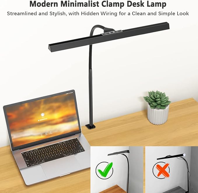 LED Desk Light for Office - Flexible Monitor Light Bar,Adjustable Gooseneck Clamp Desk Lamps, 12W Clip Table Lamp with USB Adapter for Workbench Computer Screen Working Reading Study - LeafyLoom
