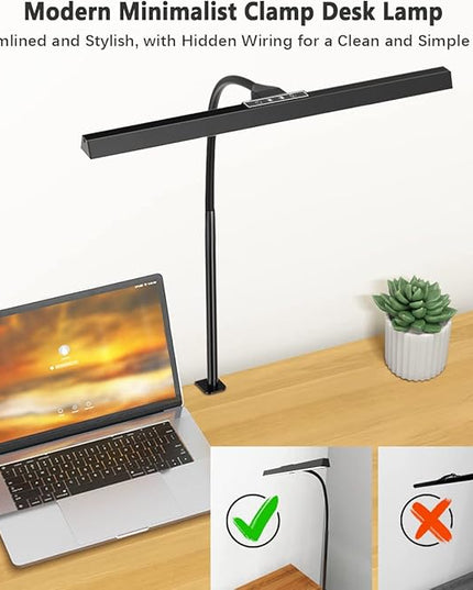 LED Desk Lamp for Home Office - 12W Desk Light Bar with Charger, 25 Lighting Modes, Eye-Caring Modern Flexible Gooseneck Clip Table Lamps for Monitor Study Office Workbench - LeafyLoom