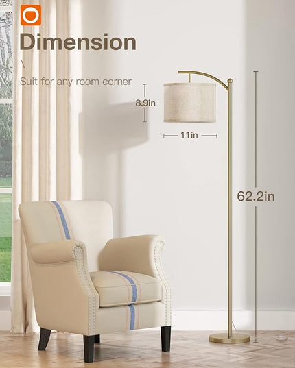addlon Floor Lamp for Living Room with 3 Color Temperatures, Standing lamp with Linen lampshade for Bedroom, Office, Lamps with 9W LED Bulb Included - Brass Gold with Beige Shade - LeafyLoom