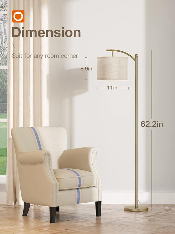 addlon Floor Lamp for Living Room with 3 Color Temperatures, Standing lamp with Linen lampshade for Bedroom, Office, Lamps with 9W LED Bulb Included - Brass Gold with Beige Shade - LeafyLoom