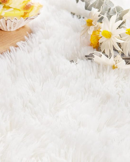 Noahas Ultra Soft Fluffy Bedroom Rugs 2.6' X 5.3',Cream White Rugs for Bedroom,Cute Rugs for Dorm Room,Kids Room Carpet,Modern Shaggy Area Rugs Home Decor - LeafyLoom