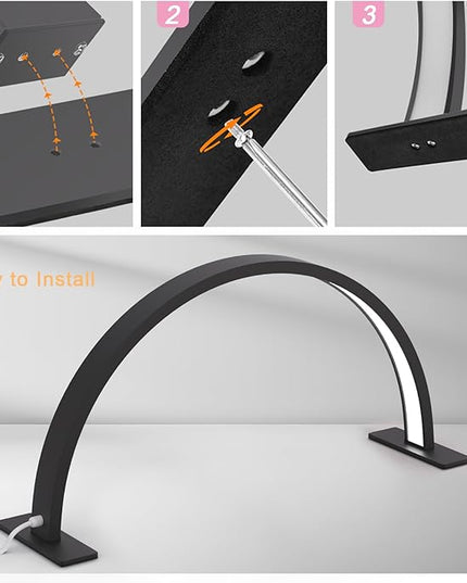 Half Moon Desk Lamp for Nail Techs, Adjustable Brightness Color Mode Arch LED Table Light with 2520 Lumens for Professional Manicure Salon, Tattoo, Eyelash Extensions, Reading- Black - LeafyLoom