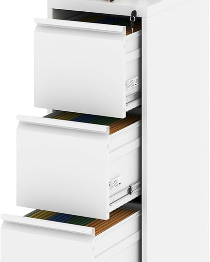 Vertical File Cabinet with Drawer, 3 Drawer File Cabinet with Lock, Filing Cabinets for Home Office, Hanging Files for A4/ Legal/Letter, White - LeafyLoom