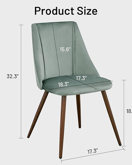 FurnitureR Dining Chairs Set of 2, Velvet Upholstered Accent Chair Living Room Chair with Soft Seat/Metal Legs Mid-Back Side Chairs for Home Kitchen Restaurant, Cactus - LeafyLoom