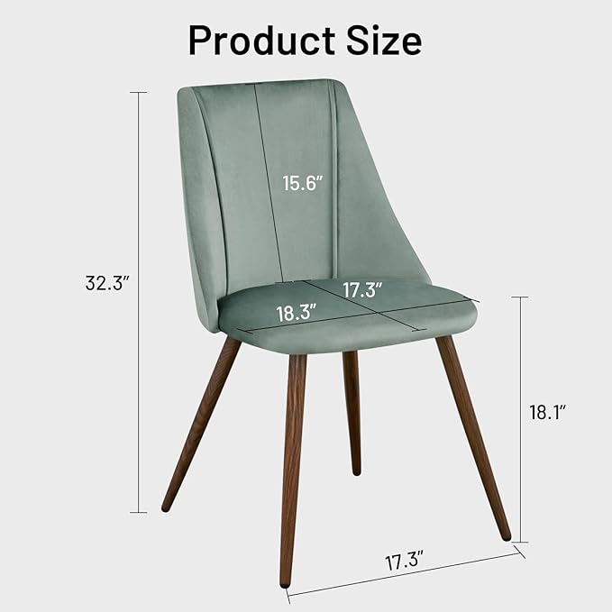 FurnitureR Dining Chairs Set of 2, Velvet Upholstered Accent Chair Living Room Chair with Soft Seat/Metal Legs Mid-Back Side Chairs for Home Kitchen Restaurant, Cactus - LeafyLoom