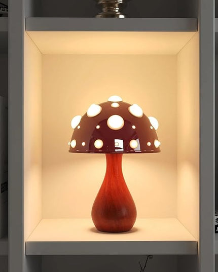 Table Lamp Push-Button Control 3 Colors Dimmable Mushroom Light LED Bedside Lamp Bedroom Decoration for Gifts(Wood), AK3L121 - LeafyLoom