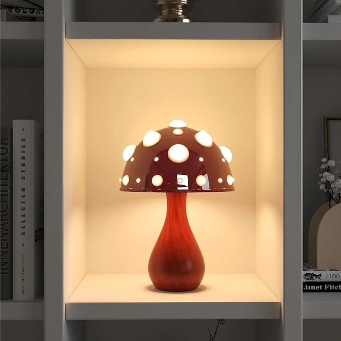 Table Lamp Push-Button Control 3 Colors Dimmable Mushroom Light LED Bedside Lamp Bedroom Decoration for Gifts(Wood), AK3L121 - LeafyLoom