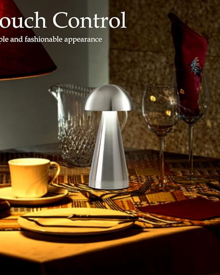 Cordless Metal Desk Lamp, Touch Sensor Control LED Table Lamp,3 Color Stepless Dimmable Battery Powered Lamp (Silver) - LeafyLoom