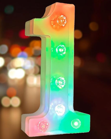 Glintee Decorative Led Light Up Number, Light Up Number Sign for Night Light Wedding Birthday Party Christmas Home Bar Decoration Number-(Number 1) - LeafyLoom