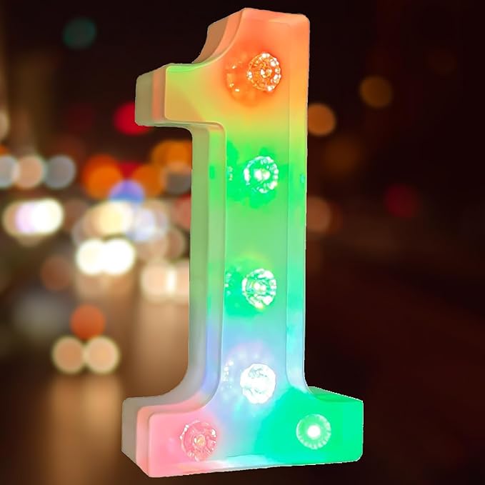 Glintee Decorative Led Light Up Number, Light Up Number Sign for Night Light Wedding Birthday Party Christmas Home Bar Decoration Number-(Number 1) - LeafyLoom