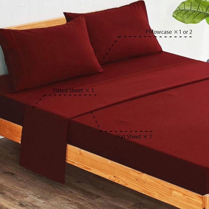 SONORO KATE Bed Sheet Set Super Soft Microfiber 1800 Thread Count Luxury Egyptian Sheets 16-Inch Deep Pocket，Wrinkle-4 Piece (Burgundy, Full) - LeafyLoom