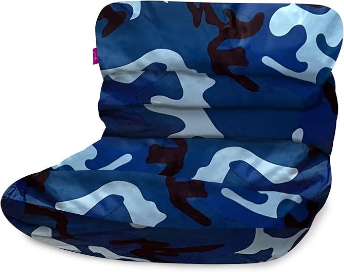 Posh Creations Structured Comfy Bean Bag Chair for Gaming, Reading and Watching TV, Laguna Lounger, Nylon - Camo Blue and Light Blue - LeafyLoom