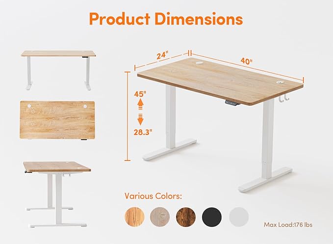 BANTI 40'' Standing Desk, Electric Stand up Height Adjustable Home Office Table, Sit Stand Desk with Splice Board, Maple - LeafyLoom