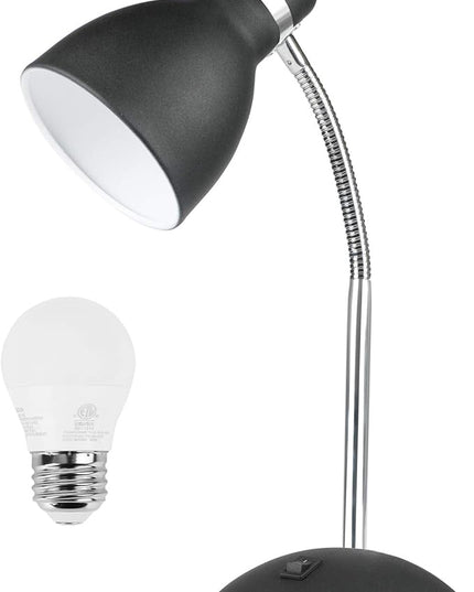 Desk Lamp with Flexible Gooseneck, Metal Table Lamp with 4W LED Bulb, Adjustable Eye-Care Reading Lamp for Bedside Reading, Studying, Computer and Hobbies (Sand Black) - LeafyLoom