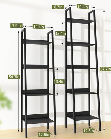 Yoobure Ladder Shelf, 5 Tier Tall Ladder Bookshelf Corner Shelf, Industrial Book Shelf Ladder Bookcase Narrow, Standing Storage Shelves Display Shelf for Bedroom Living Room Office Kitchen Bathroom - LeafyLoom