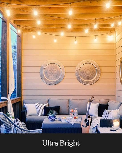 Brightech Ambience Pro Incandescent Outdoor String Lights - Commercial Grade Waterproof Patio Lights with 48 Ft Dimmable Edison Bulbs, Porch String Lights for Patio, Backyard - 15 Bulbs 11W Brightech