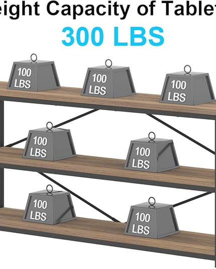 IBF Industrial 3 Tier Bookshelf, Rustic Low Wood and Metal Book Shelf, Farmhouse Long Wide Open Horizontal Bookcase, Modern Large Vintage Etagere for Home Office Bedroom Living Room, Rustic Oak, 63 In - LeafyLoom