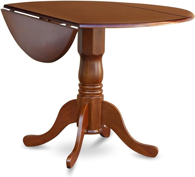 East West Furniture DLAV5-SBR-LC 5 Piece Dining Room Table Set Includes a Round Kitchen Table with Dropleaf and 4 Faux Leather Upholstered Dining Chairs, 42x42 Inch, Saddle Brown - LeafyLoom